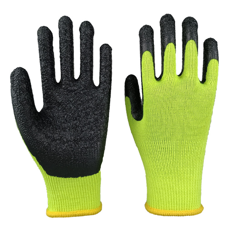 7G Hi-vis green acrylic terry fleeced liner with black crinkled latex palm coating