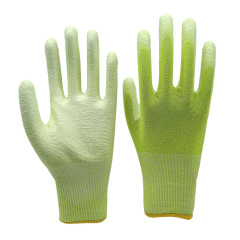 13G Hi-Vis HPPE/glass fiber/steel/polyester knitted liner with white PU palm coating