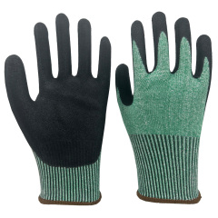 13G Green HPPE/glass fiber/polyester liner with black foam sandy nitrile palm coating