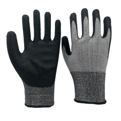 15G recycled polyester/spandex/HPPE/glass fiber yarn knitted liner with black micro foam nitrile palm coating