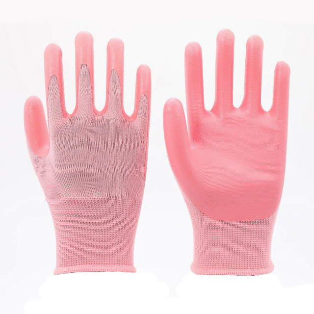 13G Pink nylon liner with nitrile foam coating
