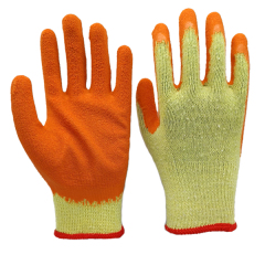 10G 2 Thread yarn Yellow polycotton liner with orange crinkled latex palm coated