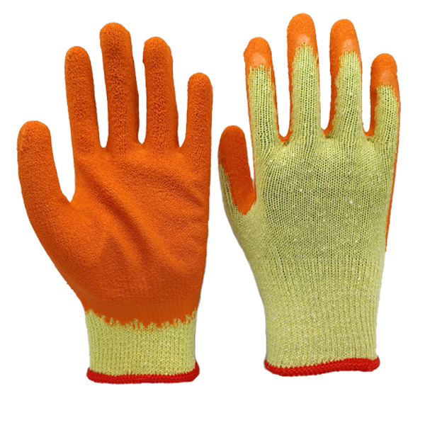10G 2 Thread yarn Yellow polycotton liner with orange crinkled latex palm coated