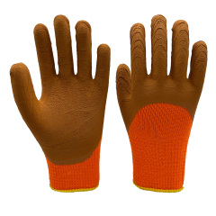 7G Orange acrylic terry fleeced liner with 3/4 coverage brown foam latex palm coating