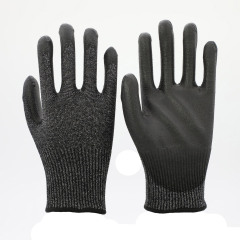 13G HPPE/steel/basalt/spandex/polyester knitted liner with black PU palm coating
