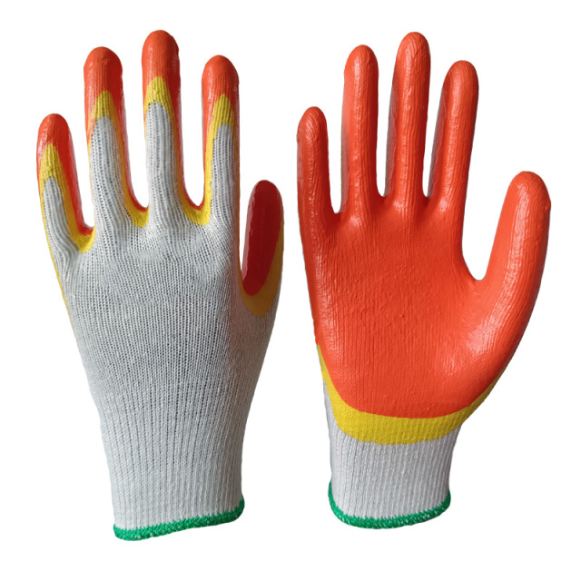 10G white polycotton with yellow smooth latex palm coating plus orange smooth latex palm coating