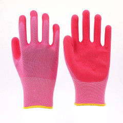 13G pink polyester liner with pink foam latex palm dipped
