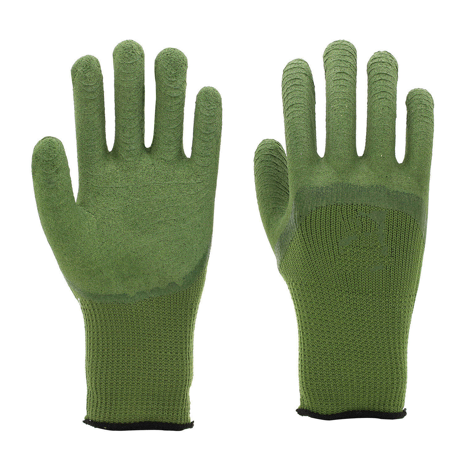 7G green acrylic terry fleeced liner with 3/4 coverage green foam latex palm coating