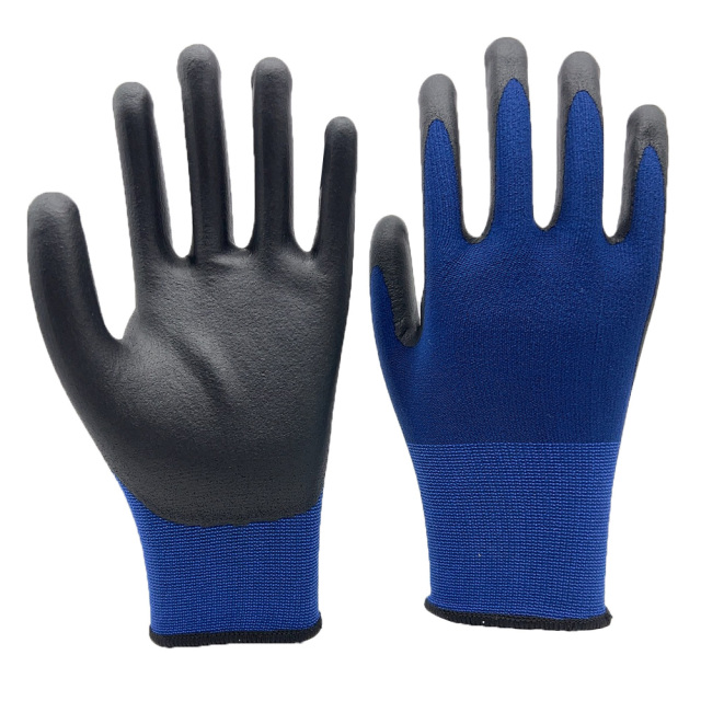 15G Blue Spandex+Nylon Liner With Black Micro-Foam Nitrile Coating