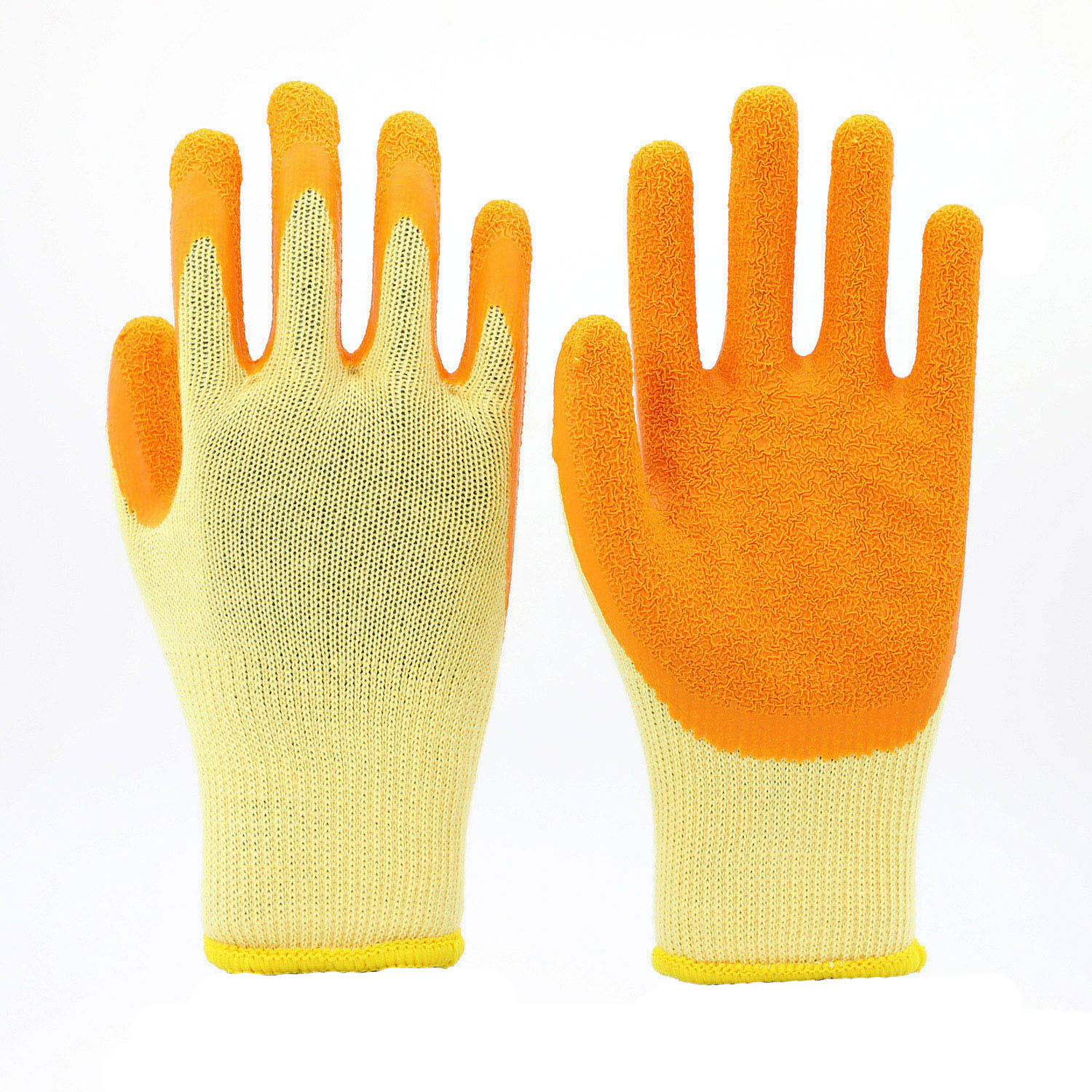 10G 5 Thread 21S yarn yellow polycotton liner with yellow crinkled latex palm coated