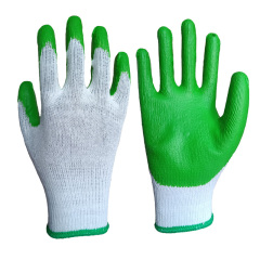 10G 2 Thread yarn bleach white polycotton liner with green smooth latex palm coated
