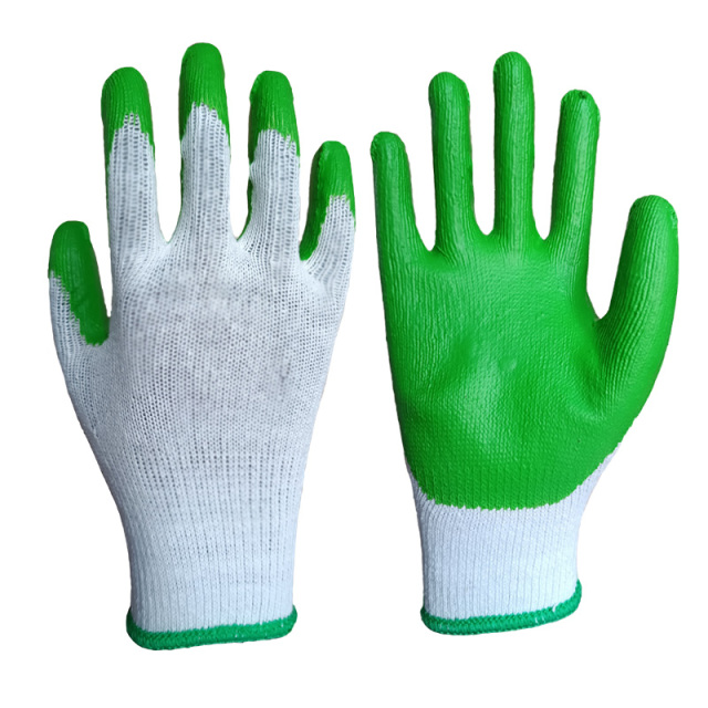 10G 2 Thread yarn bleach white polycotton liner with green smooth latex palm coated