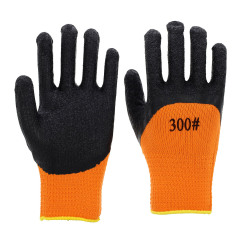 10G orange acrylic terry fleeced liner with 3/4 coverage black wrinkle latex palm coating