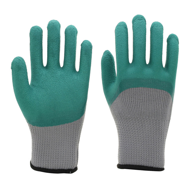 7G grey acrylic terry fleeced liner with 3/4 coverage blue foam latex palm coating