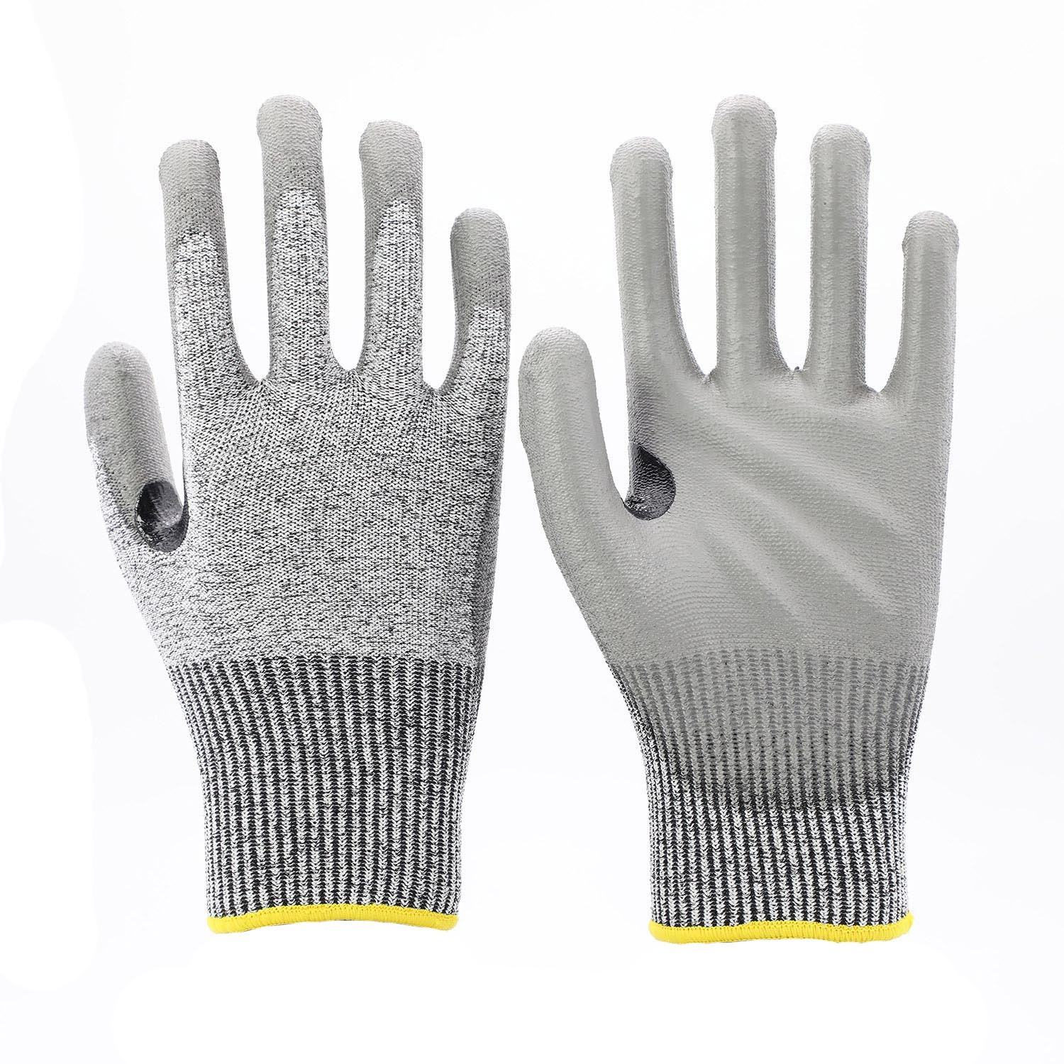 13G Grey HPPE/steel/polyester liner with grey PU palm coating,reinforcement in the thumb crotch