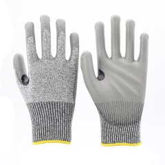 13G Grey HPPE/steel/polyester liner with grey PU palm coating,reinforcement in the thumb crotch