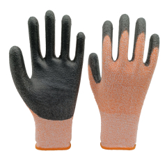 13G Orange HPPE/steel/polyester liner with black PU palm coating