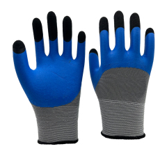 13G polyester liner with blue 3/4 coverage latex dipped,reinforcement in the finger