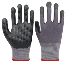 15G Grey Spandex+Nylon Liner With Black Micro-Foam Nitrile Palm Coating,Dots On Palm