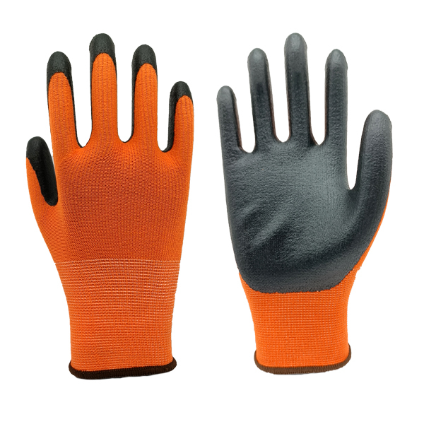 13G Orange Spandex+Polyester Liner With Black Micro-Foam Nitrile Coating
