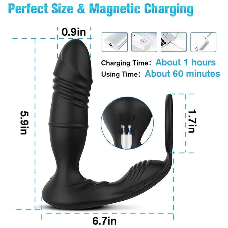 App-Controlled Thrusting Butt Plug with 9 Thrusting and Vibration Modes