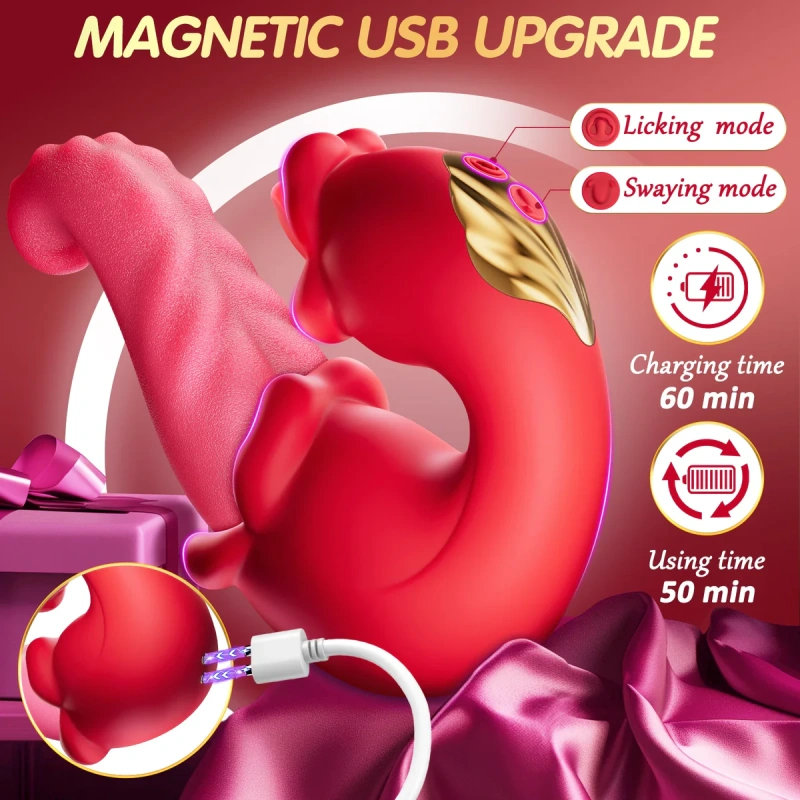 Dual-tongue vibrator G-spot and licking for clitoral orgasm with vibration