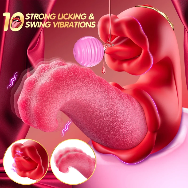 Dual-tongue vibrator G-spot and licking for clitoral orgasm with vibration