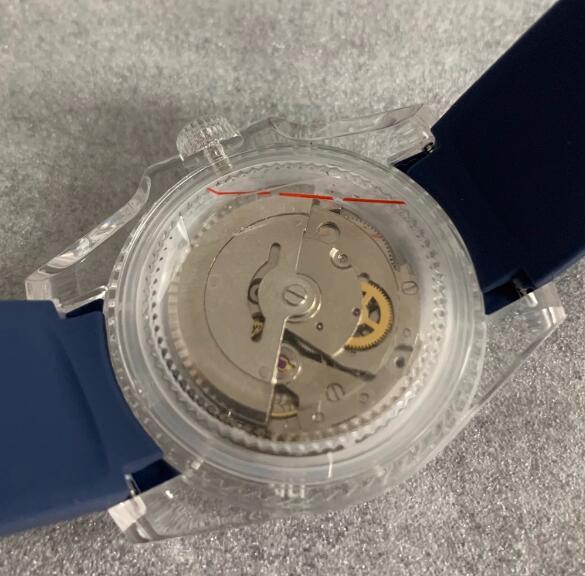 Luminous transparent rubber shell automatic mechanical watch with 40mm acrylic glass and Japanese 8215 movement