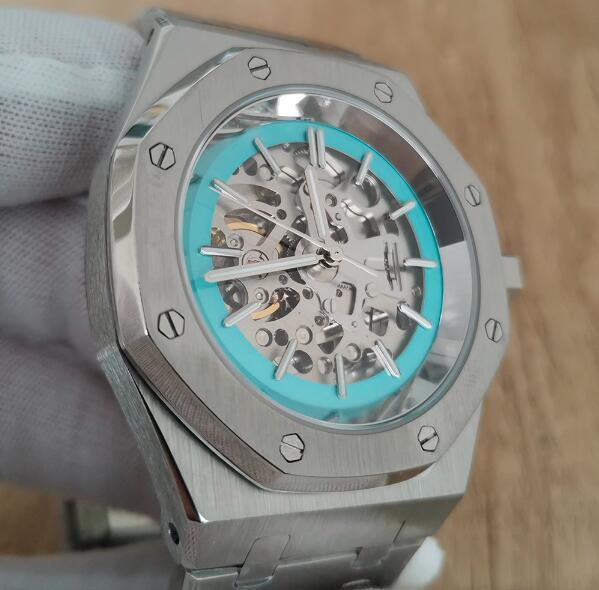 Men's mechanical watch with a 41mm hollow dial and stainless steel case paired with a brand new NH70 movement