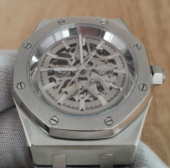 Men's mechanical watch with a 41mm hollow dial and stainless steel case paired with a brand new NH70 movement