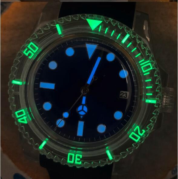 Luminous transparent rubber shell automatic mechanical watch with 40mm acrylic glass and Japanese 8215 movement