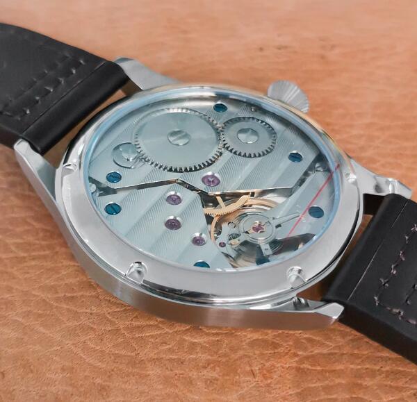 Men's 44mm manual mechanical watch mineral/sapphire glass watch genuine leather strap with ST3600 movement