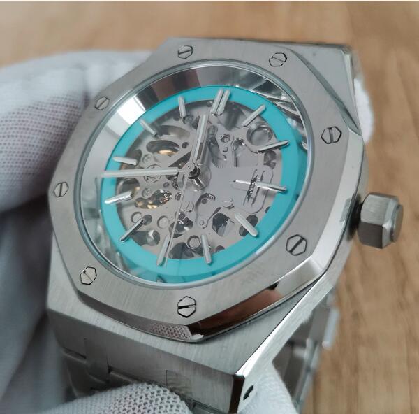 Men's mechanical watch with a 41mm hollow dial and stainless steel case paired with a brand new NH70 movement