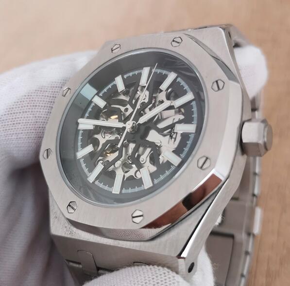 Men's mechanical watch with a 41mm hollow dial and stainless steel case paired with a brand new NH70 movement
