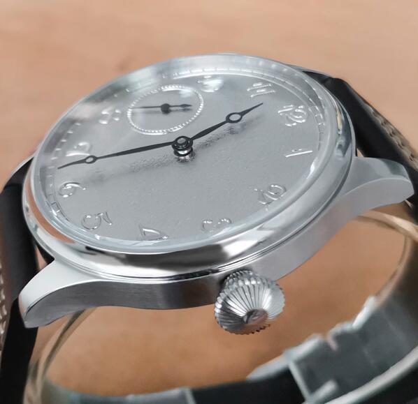Men's 44mm manual mechanical watch mineral/sapphire glass watch genuine leather strap with ST3600 movement