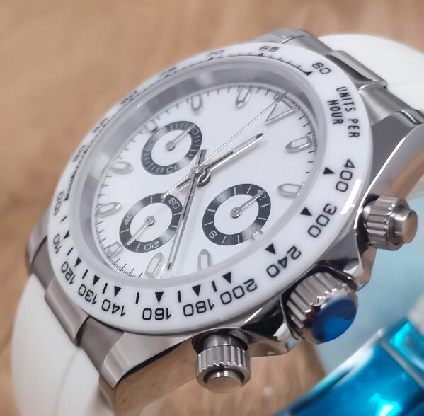 Men's quartz watch timing code 39mm stainless steel case sapphire glass rubber strap VK63 movement