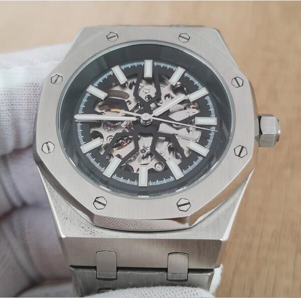 Men's mechanical watch with a 41mm hollow dial and stainless steel case paired with a brand new NH70 movement