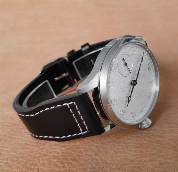 Men's 44mm manual mechanical watch mineral/sapphire glass watch genuine leather strap with ST3600 movement