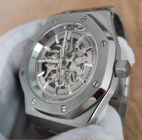 Men's mechanical watch with a 41mm hollow dial and stainless steel case paired with a brand new NH70 movement