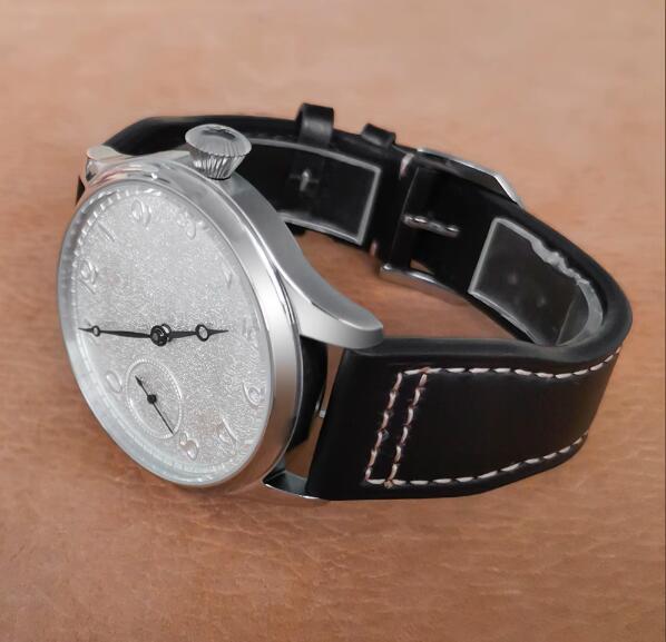 Men's 44mm manual mechanical watch mineral/sapphire glass watch genuine leather strap with ST3600 movement