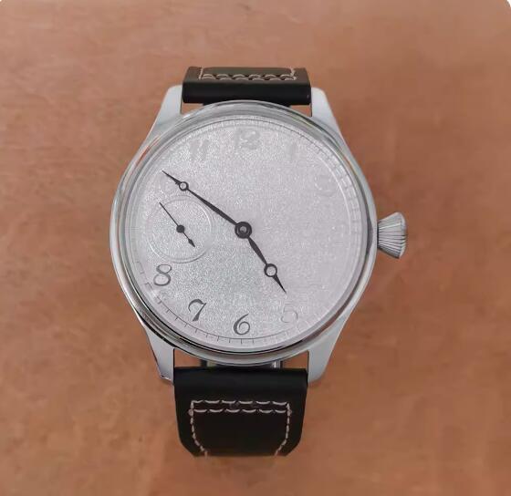 Men's 44mm manual mechanical watch mineral/sapphire glass watch genuine leather strap with ST3600 movement