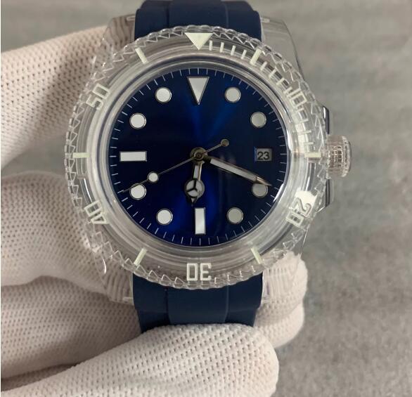 Luminous transparent rubber shell automatic mechanical watch with 40mm acrylic glass and Japanese 8215 movement