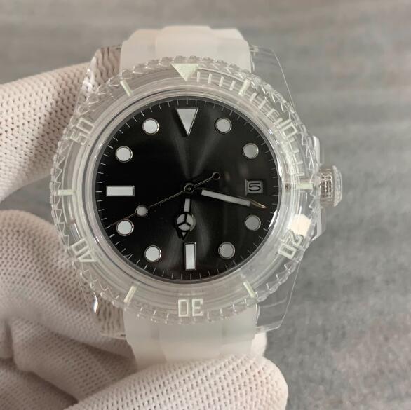 Luminous transparent rubber shell automatic mechanical watch with 40mm acrylic glass and Japanese 8215 movement