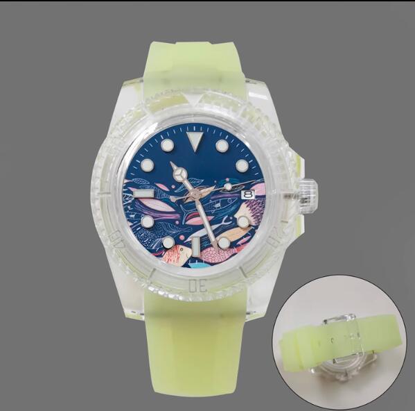 Night Glow Transparent Case Automatic Mechanical Watch Youth Style 40mm Paired with Japanese NH35 Movement