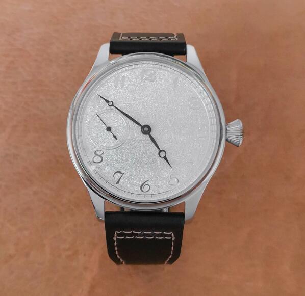 Men's 44mm manual mechanical watch mineral/sapphire glass watch genuine leather strap with ST3600 movement