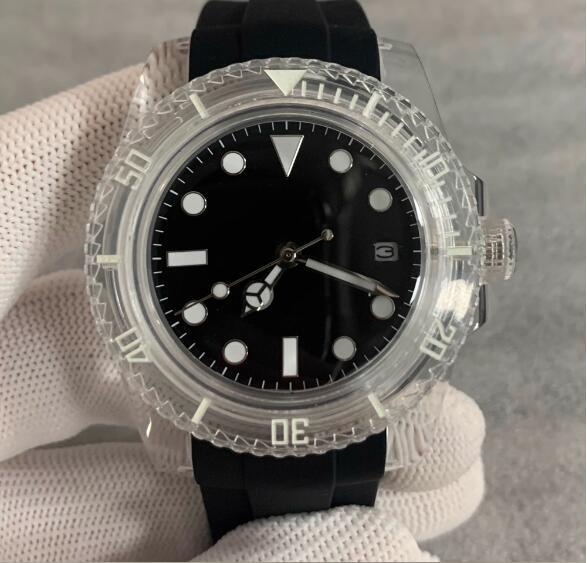 Luminous transparent rubber shell automatic mechanical watch with 40mm acrylic glass and Japanese 8215 movement