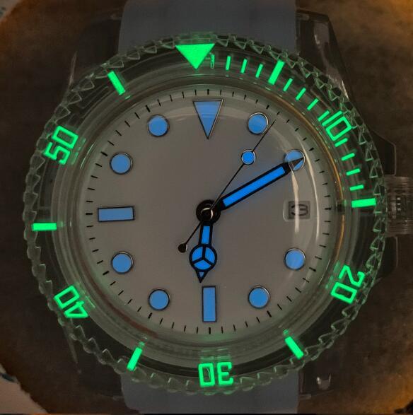 Luminous transparent rubber shell automatic mechanical watch with 40mm acrylic glass and Japanese 8215 movement