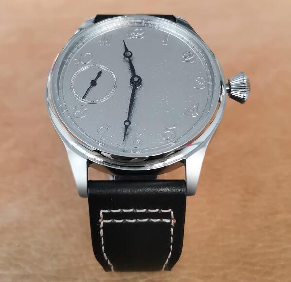 Men's 44mm manual mechanical watch mineral/sapphire glass watch genuine leather strap with ST3600 movement