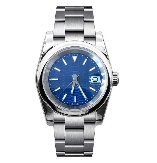 Mechanical watch 36MM oyster style constant motion R-side case with pull teeth, full sand strap, blue glow dial, equipped with NH35 movement