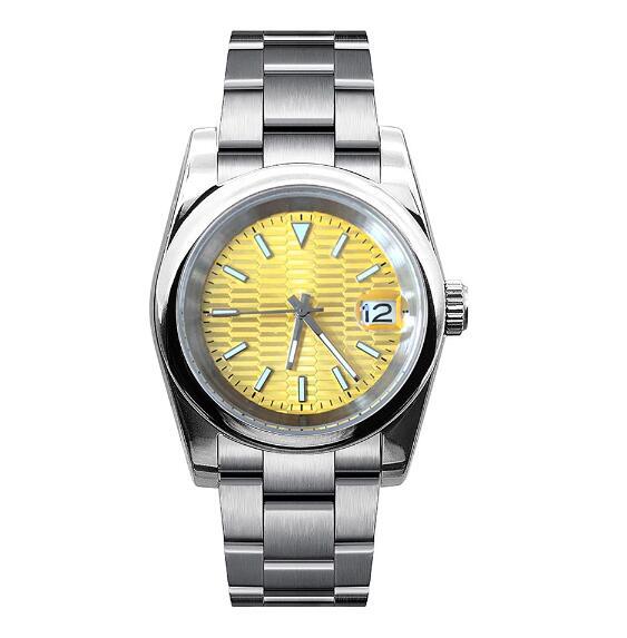Mechanical watch 36MM oyster style constant motion R-side case with pull teeth, full sand strap, blue glow dial, equipped with NH35 movement